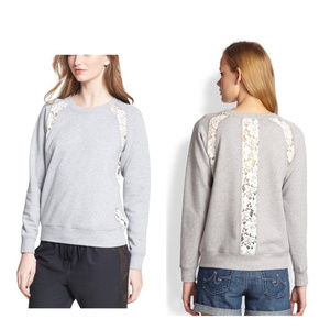 Rebecca Taylor Distressed Lace Inlay longer Sweatshirt Knit Top Oversized
